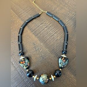 Floral Heart Beaded Necklace - Black and Gold #409
